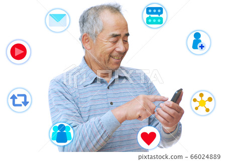 Image of men enjoying SNS on smartphones 66024889