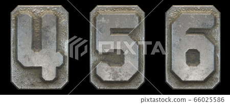 Set of numbers 4, 5, 6 made of industrial metal on black background 3d Set of numbers 4, 5, 6 made of industrial metal on black background 3d 66025586