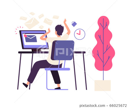 Inefficient time management. Administrator receives lot of messages. Busy man, operator or manager flat character. Info e-mail, deadline vector concept 66025672