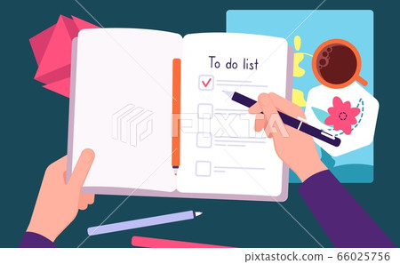 Person Fill Notebook To Do List Tasks For Day Stock Illustration