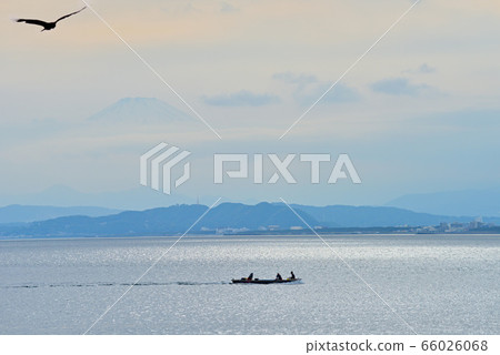 Mt.Fuji with clouds floating in the sky at Enoshima Higashihama 66026068