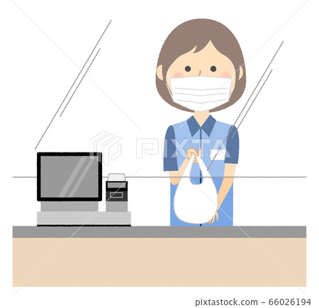 Female salesclerk who takes measures against infection and responds 66026194