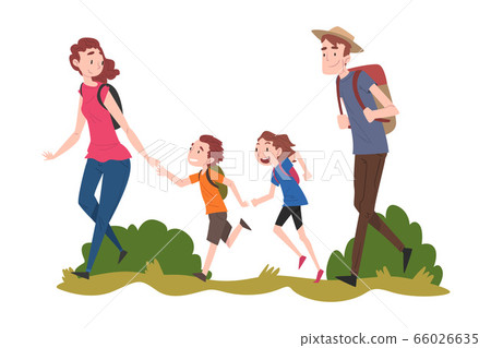 Mom, Dad their Son and Daughter Hiking on Nature, Summer Vacation Adventures, Family Members Spending Joyful Time Together Outdoors Cartoon Vector Illustration Mom, Dad their Son and Daughter Hiking on Nature, Summer Vacation Adventures, Family Members Spending Joyful Time Together Outdoors Cartoon Vector Illustration 66026635