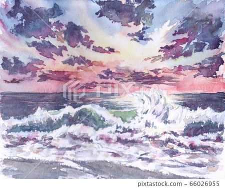 Watercolor Painting At Dusk 04 Stock Illustration