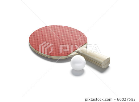 Blank red wood table tennis racket with ball mockup, isolated 66027582