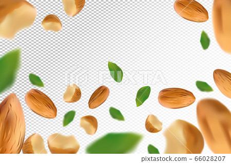 Almond nuts background. Flying almond with… - Stock Illustration