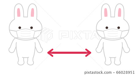 Rabbit with a social distance wearing a mask - Stock Illustration ...