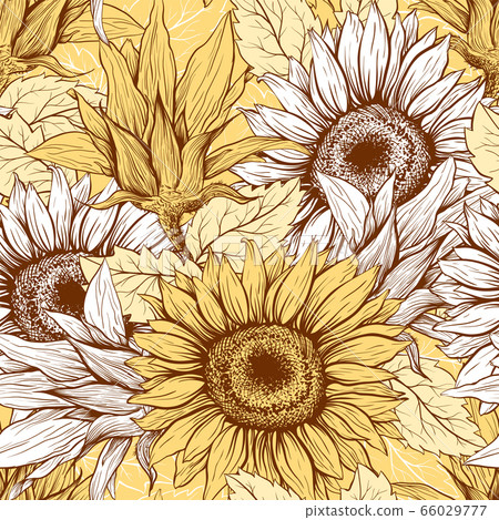 Sunflowers field seamless vector pattern for fabric textile design. Flat colors, easy to print. Sunflowers field seamless vector pattern for fabric textile design. Flat colors, easy to print. 66029777