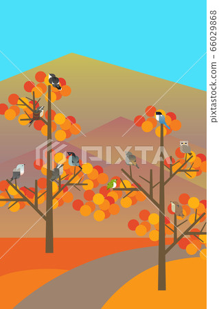 Mountain landscape with autumn birds, flat design Mountain landscape with autumn birds, flat design 66029868