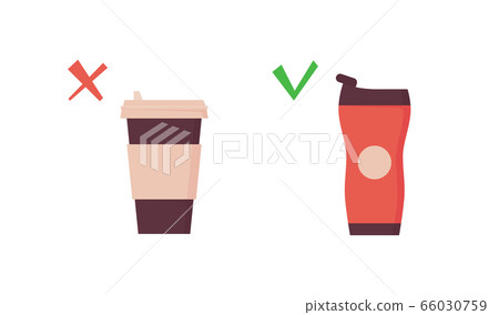 Reusable tumbler vs disposable cup. Takeaway coffee mug on zero waste poster 66030759