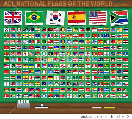 All national flags of the world on realistic green All national flags of the world on realistic green 66031620