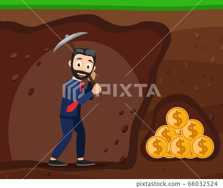 Businessman digging a tunnel to the money. 66032524