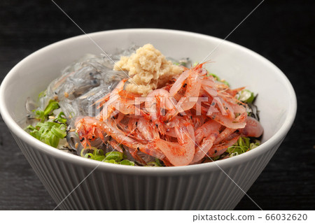 Raw cherry prawns and raw shirasu bowl Raw cherry prawns and raw shirasu bowl 66032620