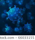 Coronavirus Cells or Bacteria Molecule. Virus COVID-19 Cell in Spherical Shape. Abstract Illustration in Blue Tints on dark background 66033155