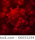 Coronavirus Cells or Bacteria Molecule. Virus COVID-19 Cell in Spherical Shape. Abstract Illustration in red Tints on dark background 66033294
