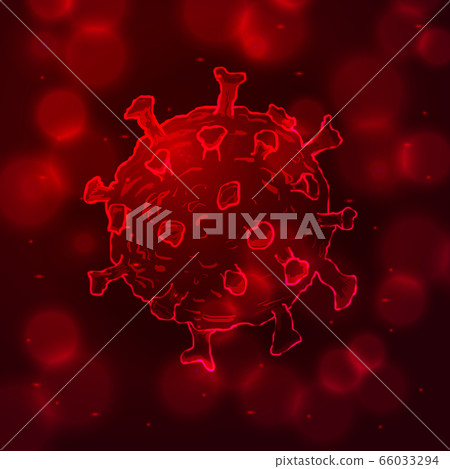 Coronavirus Cells or Bacteria Molecule. Virus COVID-19 Cell in Spherical Shape. Abstract Illustration in red Tints on dark background Coronavirus Cells or Bacteria Molecule. Virus COVID-19 Cell in Spherical Shape. Abstract Illustration in red Tints on dark background 66033294