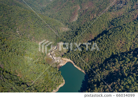 Mounains Lagoon Embalse Bullileo en region Maule, Chile. Aerial drone view 66034099