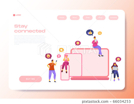 Web page template with social media communication characters, that chat in phone, tablet, notebook with text babble. Web page template with social media communication characters, that chat in phone, tablet, notebook with text babble. 66034253