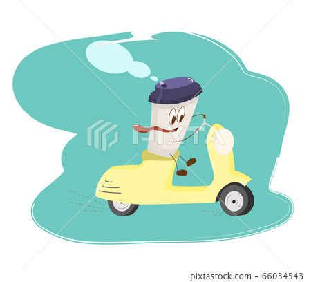 character Cup of coffee rides a yellow scooter 66034543