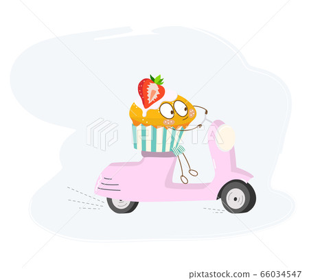 cupcake character rides a pink scooter 66034547