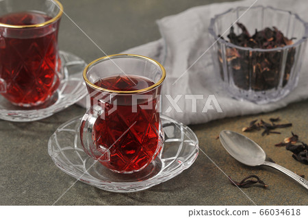 karkade tea - red tea in Turkish cups karkade tea - red tea in Turkish cups 66034618