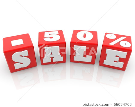 Sale and 50 percent concept on red cubes 66034703