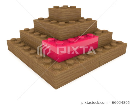 Wooden toy bricks pyramid with red toy brick Wooden toy bricks pyramid with red toy brick 66034805