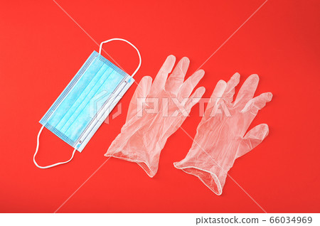 protective face mask and rubber gloves - protective face mask and rubber gloves - 66034969