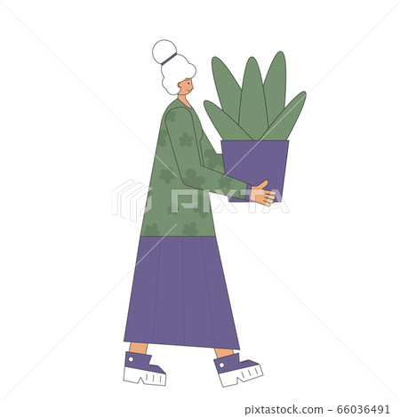Plant lover. Man with indor flower pot. Vector 66036491