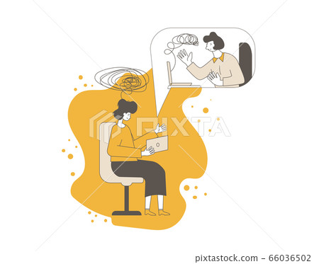 Online stress therapy scene. Color vector flat. 66036502