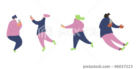 Chatting people with mobile phone. Vector person. 66037223