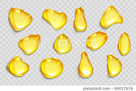 Drops of orange juice or oil, yellow droplets 66037619