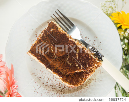 Coffee tiramisu dessert served on plates 66037724