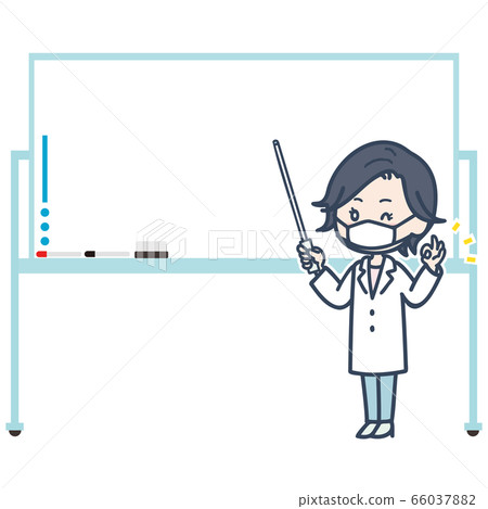 Illustration of a female doctor standing in front of a whiteboard 66037882