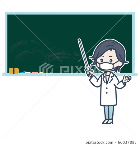 Female doctor pose illustration standing in front of the blackboard 66037883