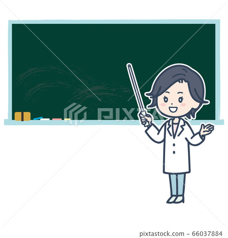 Female doctor pose illustration standing in front of the blackboard Female doctor pose illustration standing in front of the blackboard 66037884