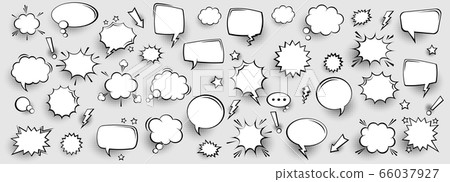 Collection of empty comic speech bubbles with halftone shadows. Hand drawn retro cartoon stickers 66037927