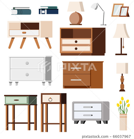 Nightstand Bedside With Lamps Book And Flowers Stock Illustration 66037967 Pixta