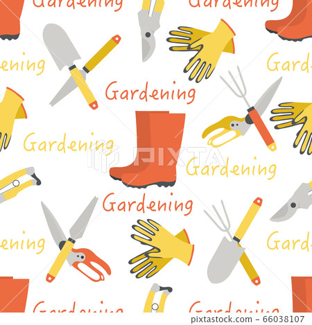 Vector seamless pattern Gardening tools Equipment - Stock Illustration ...