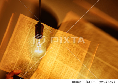 electric bulb illuminating a book electric bulb illuminating a book 66038255
