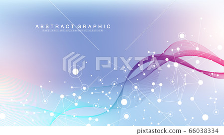 Big Genomic Data Visualization. DNA helix, DNA strand, DNA Test. CRISPR CAS9 - Genetic engineering. Molecule or atom, neurons. Abstract structure for Science or medical background, banner. Wave flow. 66038334
