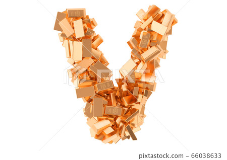 Letter V, from golden ingots. 3D rendering Letter V, from golden ingots. 3D rendering 66038633