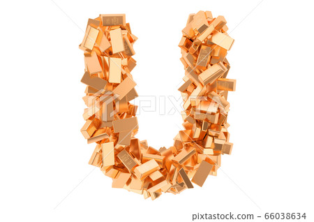 Letter U, from golden ingots. 3D rendering Letter U, from golden ingots. 3D rendering 66038634