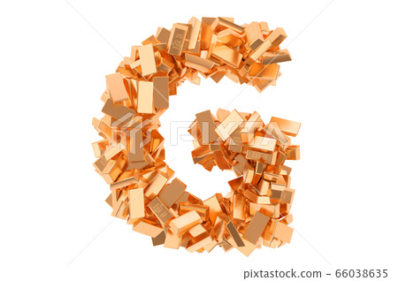 Letter G, from golden ingots. 3D rendering 66038635