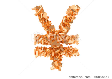 Yen or yuan sign from golden ingots. 3D rendering Yen or yuan sign from golden ingots. 3D rendering 66038637