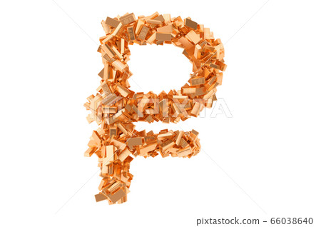 Ruble sign from golden ingots. 3D rendering Ruble sign from golden ingots. 3D rendering 66038640