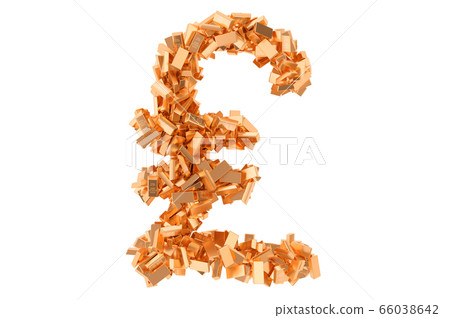 Pound sterling sign from golden ingots. 66038642