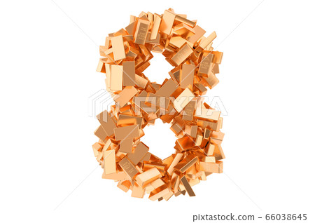 Number 8, from golden ingots. 3D rendering Number 8, from golden ingots. 3D rendering 66038645