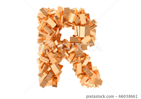 Letter R, from golden ingots. 3D rendering 66038661