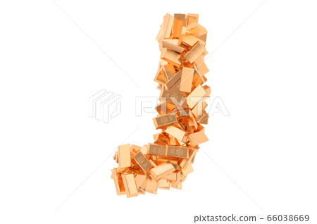 Letter J, from golden ingots. 3D rendering Letter J, from golden ingots. 3D rendering 66038669